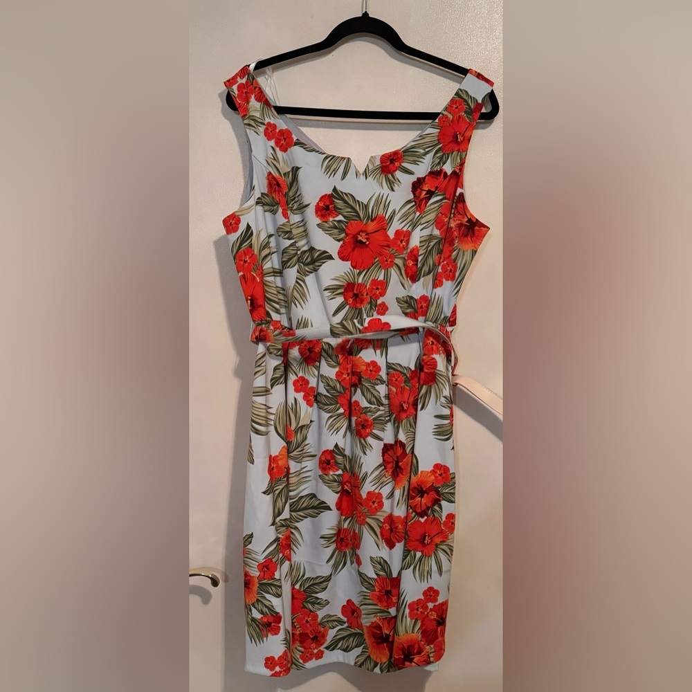 Light blue with orange flowers with belt